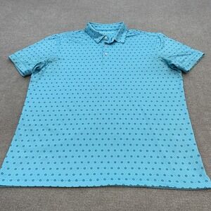 Mizzen+Main Polo Shirt Mens XL Blue Floral Print Trim Fit Golf Performance